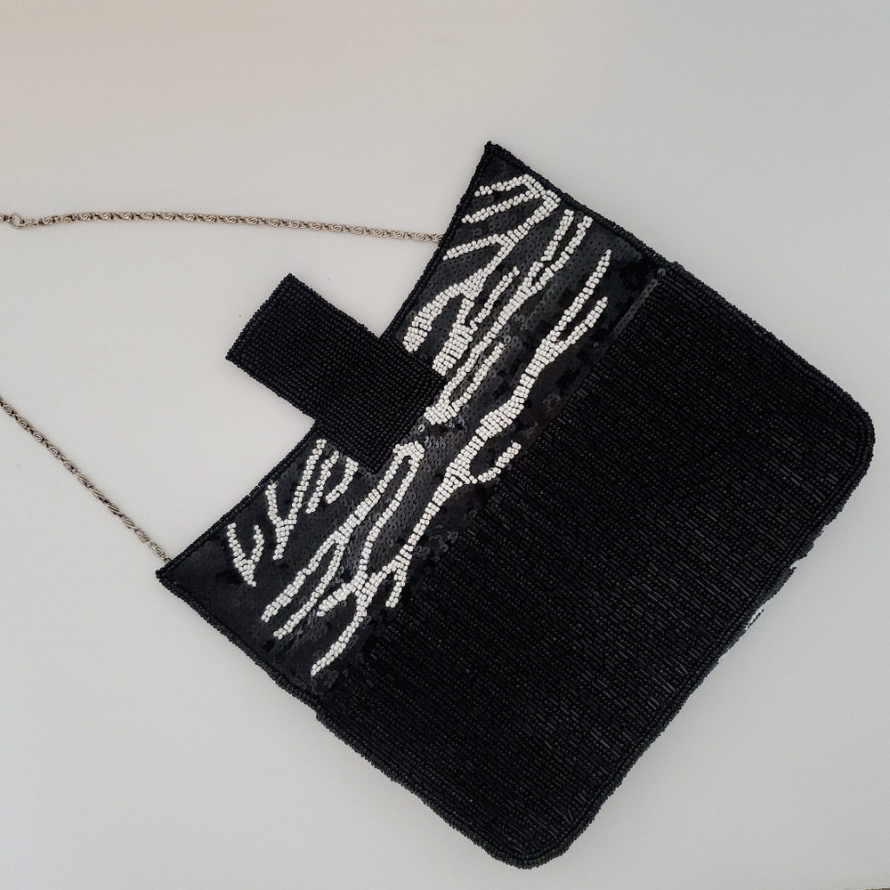 Zebra Pattern Sequin Evening Bag Clutch Or Chain … - image 3